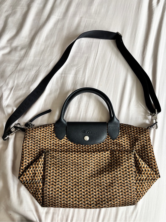 Longchamp Handbags - Longchamp Tan and Black Patterned Le Pliage Tote